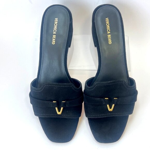 Veronica Beard Annette Black Suede Sandals Block Heel Women Size 8.5 - Picture 4 of 10